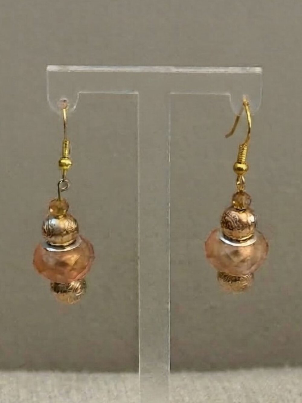 Pink Champagne and Gold Stacked Dangle Earrings